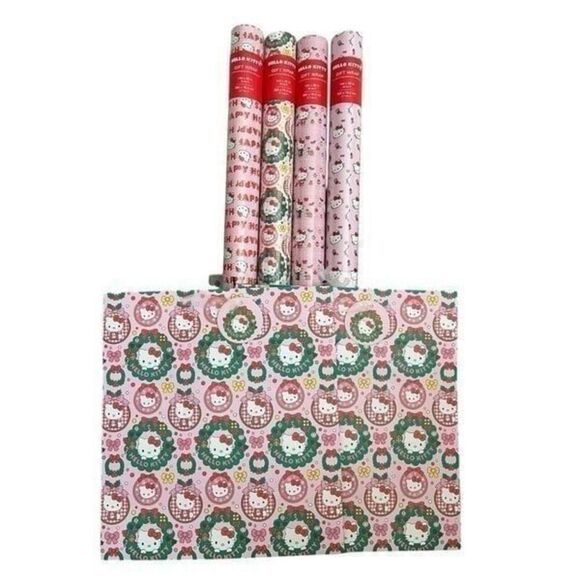 Hello Kitty Happy Holiday's Pink Wrapping Paper Set - Picture 1 of 8